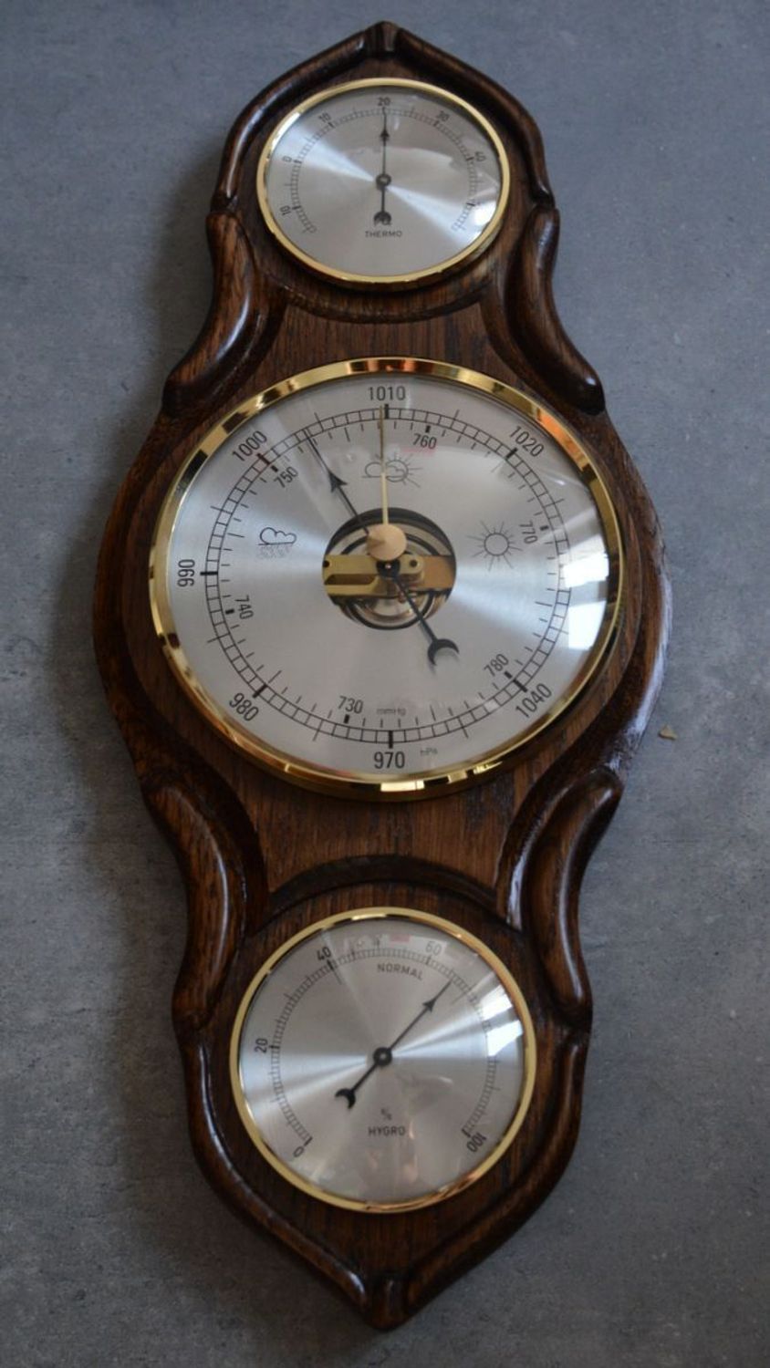 Drewniana stacja pogody Barometr Termometr Higrometr Ciemny ciemny Dąb Witold-03 dąb (5).JPG